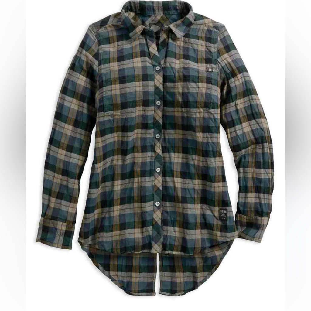 Harley-Davidson Split Back Wrinkled Women's Plaid Shirt